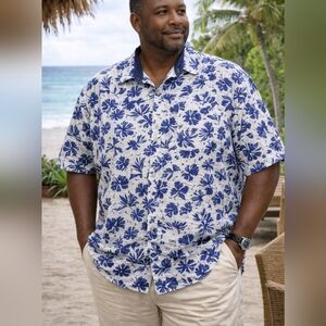 Amiani Men’s Size XXL Short Sleeve Button Up Tropical‎ Shirt Cotton Palm Trees